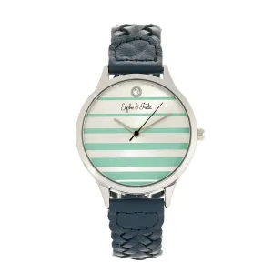 Sophie & Freda Tucson Leather-Band Watch w/Swarovski Crystals - Silver/Teal