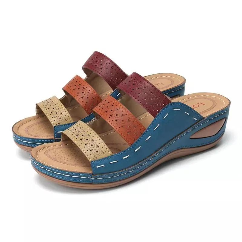 Summer Women Color Matching Hollow PU Roman Sandals