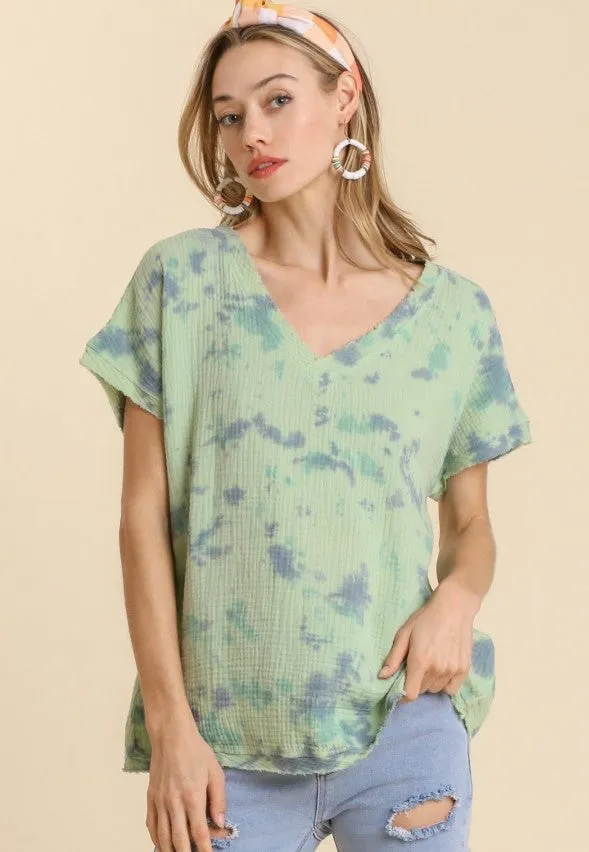 Tie Dye Cotton Gauze Top, Mint