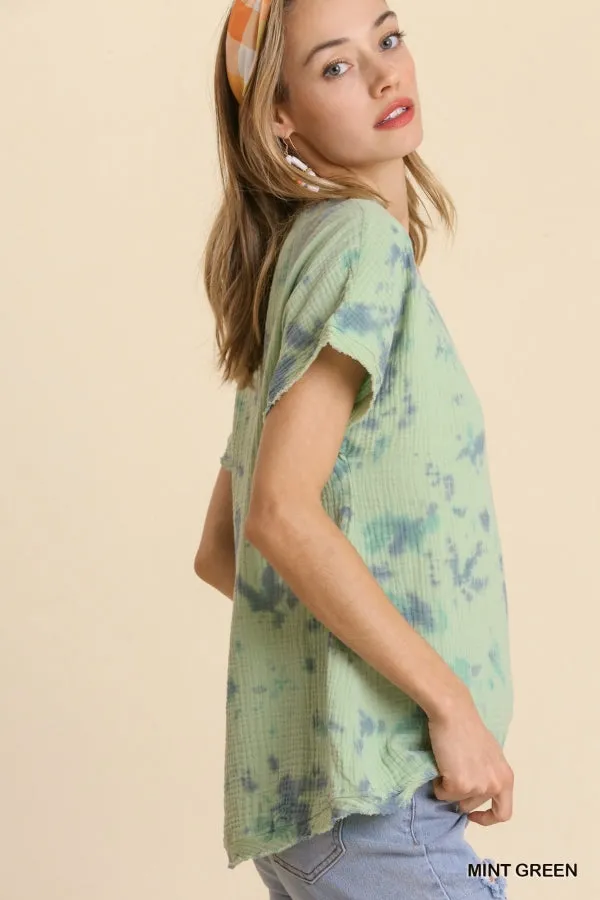 Tie Dye Cotton Gauze Top, Mint