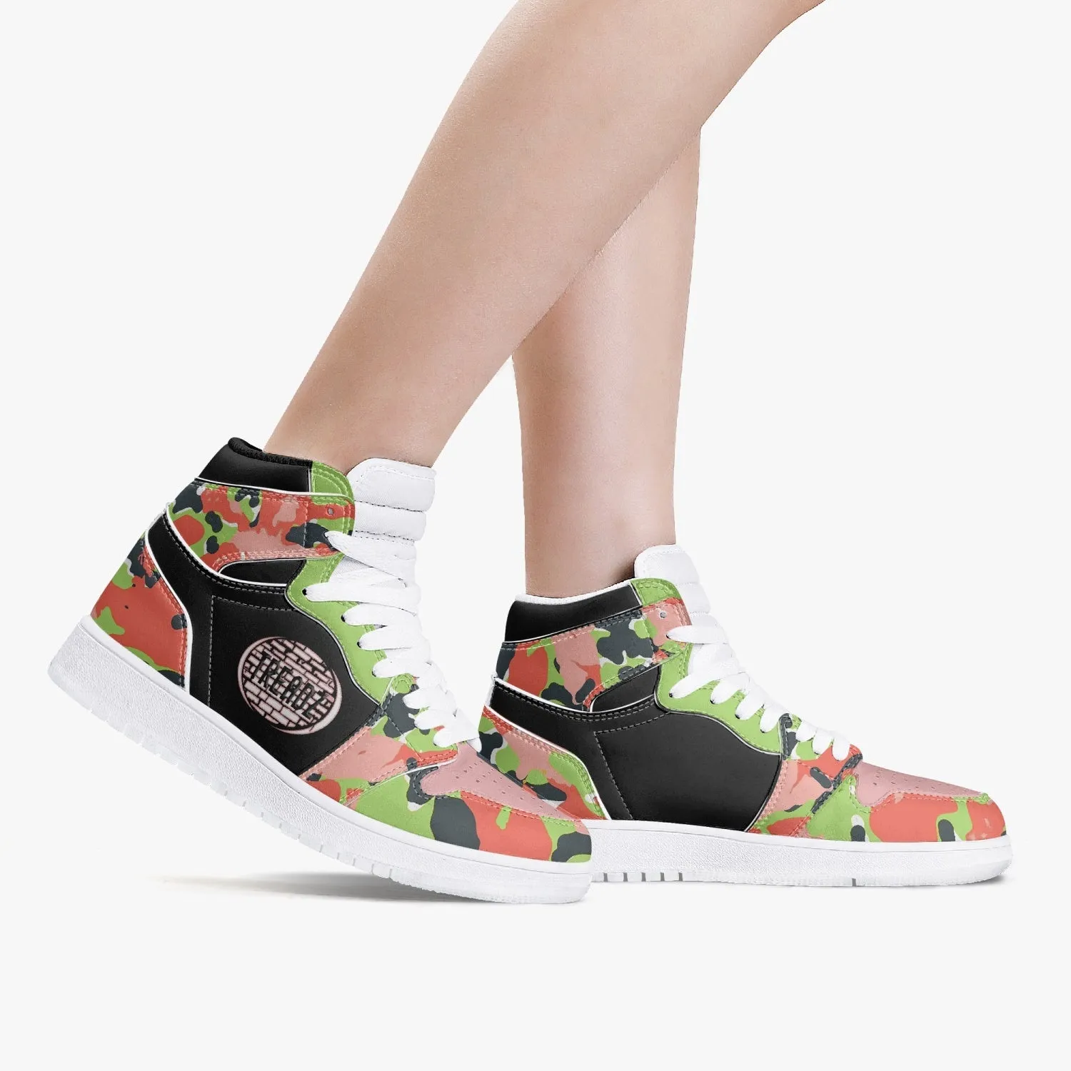 TREADZ 10 TOES DOWN UNITY OVER DIVISION AKA PINK AND GREEN CAMO HIGH TOP LEATHER SNEAKER