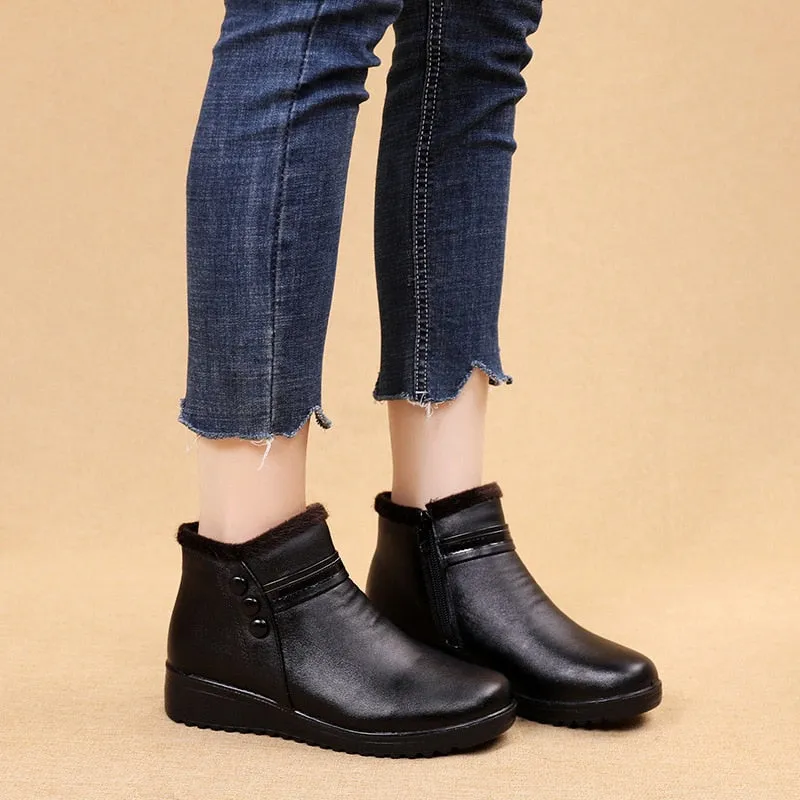 Women Ankle Warm Boot Genuine Leather Short Plush