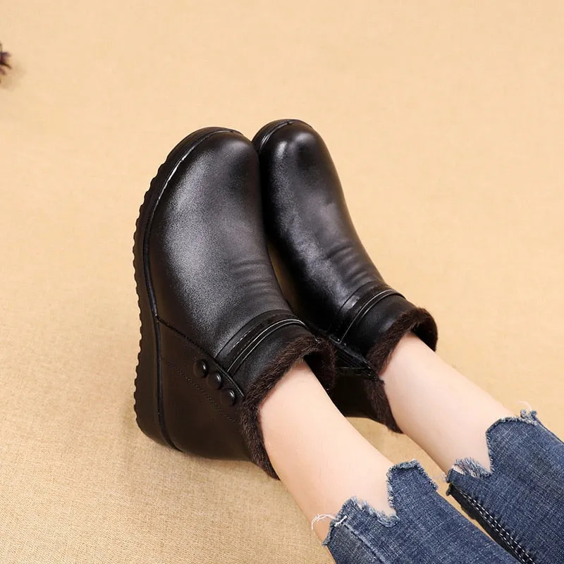 Women Ankle Warm Boot Genuine Leather Short Plush