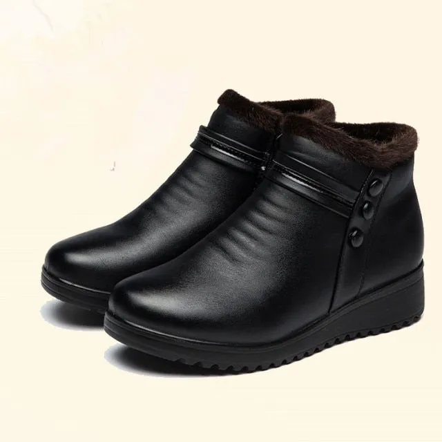 Women Ankle Warm Boot Genuine Leather Short Plush