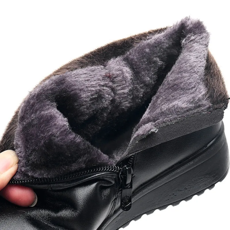 Women Ankle Warm Boot Genuine Leather Short Plush