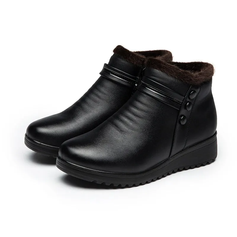 Women Ankle Warm Boot Genuine Leather Short Plush