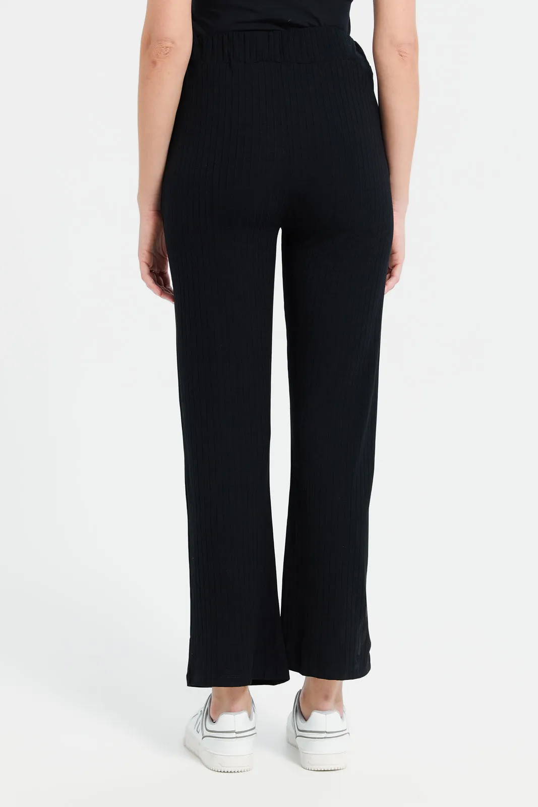 Women Black Ribbed Active Pants